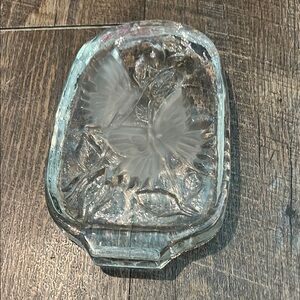 L.E. Smith Crystal‎ Butterfly & Rose Decorative Glass Etched Paperweight